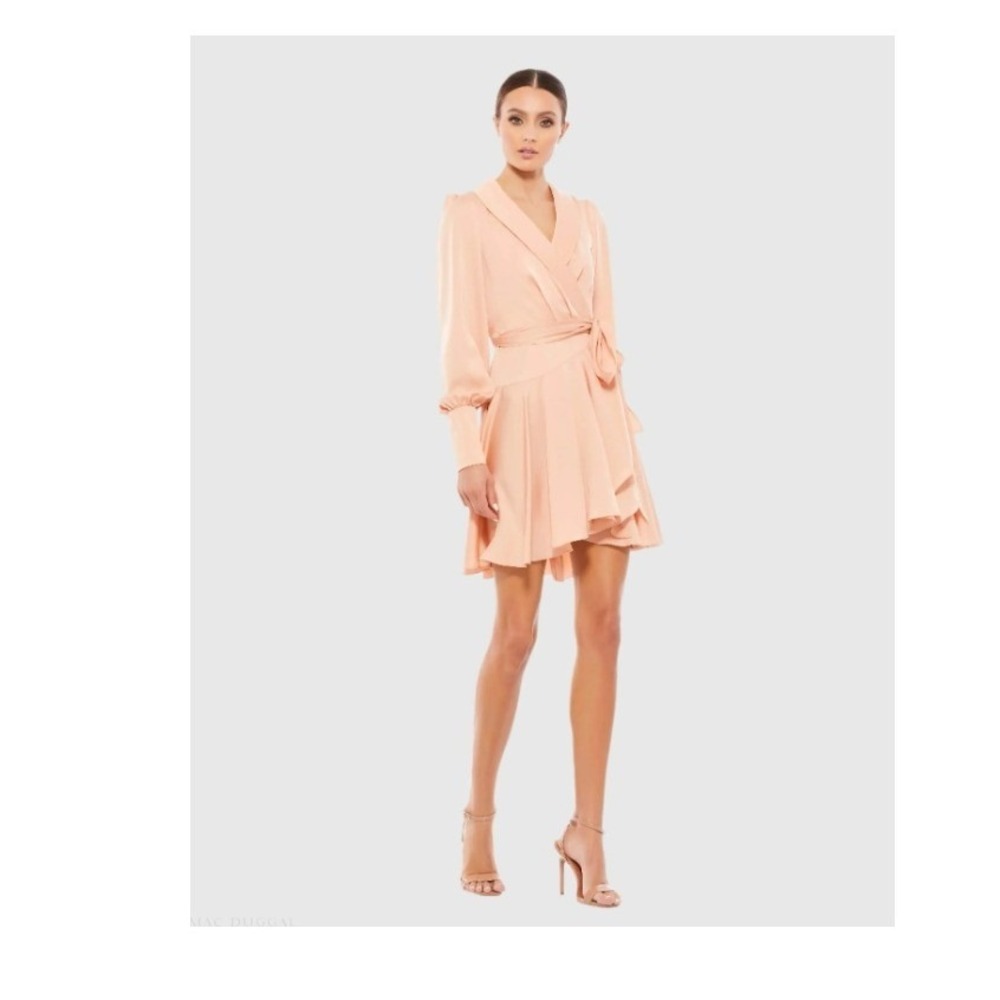 Mac Duggal Salmon Faux Wrap Long Sleeve Mini Dress 70135 Size‎ 2 NWT